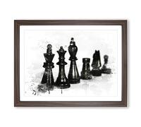 Chess Board Game Pieces No.1 V3 Modern Framed Wall Art Print, Ready to Hang Picture for Living Room Bedroom Home Office Décor, Walnut A2 (64 x 46 cm)