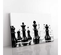 Chess Board Game Pieces No.2 Modern Canvas Wall Art Print Ready to Hang, Framed Picture for Living Room Bedroom Home Office Décor, 76x50 cm (30x20 Inch)