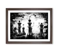 Chess Board Game Pieces No.2 Modern CB Framed Wall Art Print, Ready to Hang Picture for Living Room Bedroom Home Office Décor, Walnut A2 (64 x 46 cm)
