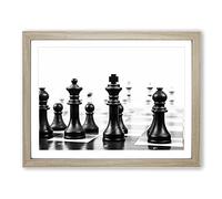 Chess Board Game Pieces No.2 Modern Framed Print | A2 Oak Framed Wall Art | Ready to Hang | Modern Video Game Picture | Living Room Bedroom Lounge Office