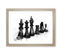 Chess Board Game Pieces Vol.1 V4 Modern Framed Print | A4 Oak Framed Wall Art | Ready to Hang | Modern Video Game Picture | Living Room Bedroom Lounge Office