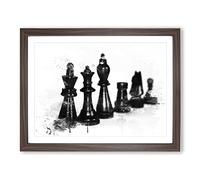 Chess Board Game Pieces Vol.1 V4 Modern Framed Wall Art Print, Ready to Hang Picture for Living Room Bedroom Home Office Décor, Walnut A3 (46 x 34 cm)