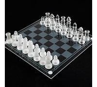 Chess Board Glass Chess Set Transparent Board Game With Frosted And Clear Pieces, Felt Bottom, For Family Night, Kids, Boy Or Girl Ches Game Set(20cm/7.8inch)