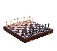 Chess Board Magnetic Travel Chess Set Large Metal Deluxe Retro Alloy Adult Board Game Portable Box Storage Folding Chessboard Chess Game(Rose gold+black)