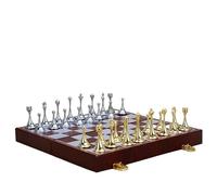 Chess Board Magnetic Travel Chess Set Large Metal Deluxe Retro Alloy Adult Board Game Portable Box Storage Folding Chessboard Chess Game(Gold+silver)