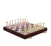 Chess Board Magnetic Travel Chess Set Large Metal Deluxe Retro Alloy Adult Board Game Portable Box Storage Folding Chessboard Chess Game(Rose gold+gold)