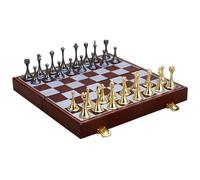 Chess Board Magnetic Travel Chess Set Large Metal Deluxe Retro Alloy Adult Board Game Portable Box Storage Folding Chessboard Chess Game(Gold+black)