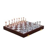 Chess Board Magnetic Travel Chess Set Large Metal Deluxe Retro Alloy Adult Board Game Portable Box Storage Folding Chessboard Chess Game(Rose gold+silver)