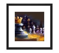 Chess Board Pieces Gold Crown King Abstract Painting Square Wooden Framed Wall Art Print Picture 8X8 Inch Artery8 Black One Size
