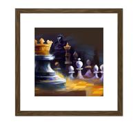 Chess Board Pieces Gold Crown King Abstract Painting Square Wooden Framed Wall Art Print Picture 8X8 Inch Artery8 Brown One Size