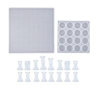 Chess Board Silicone Resin Mold Set with Chess Pieces Checkers Molds for Family Party Game Making Board Game Chessboard