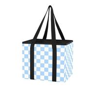 Chess Checkerboard White Sky Blue print Reusable Foldable Grocery Tote Bag Heavy Duty Shopping Storage Bag with Reinforced Handles for Shopping Trunk Car