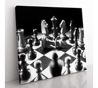 Chess Checkmate Modern Canvas Wall Art Print Ready to Hang, Framed Picture for Living Room Bedroom Home Office Décor, 50x50 cm (20x20 Inch)