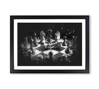 Chess Checkmate Paint Splash Framed Print | A2 Black Framed Wall Art | Ready to Hang | Modern Nature Picture | Living Room Bedroom Lounge Office