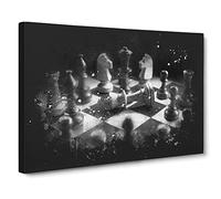 Chess Checkmate Paint Splash Modern Art Canvas Wall Art Print Ready to Hang, Framed Picture for Living Room Bedroom Home Office Décor, 30x20 Inch (76x50 cm)