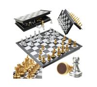Chess Game Silver Gold Pieces Folding Magnetic Foldable Board Contemporary Set