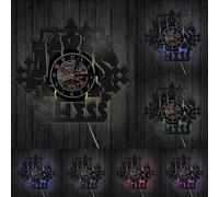 Chess Game Wall Art Wall Clock Chessboard Black Pieces Strategy Player Club Chess Master Vinyl Record Clock Chess Lovers Gift With LED