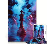 Chess Game with Smoke And Neon Lights Jigsaw Puzzles for Adults1000 Piece Mental Exercise Peaceful Fun Snug Lock Great Gift (38x26cm)