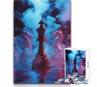 Chess Game with Smoke And Neon Lights Jigsaws 1000 Pieces for Teenagers Strategic Thinking Learning Game Ideal Meaningful Gift for Any Event Size 38x52cm