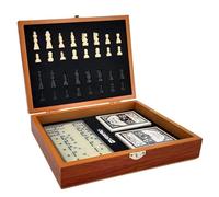 Chess Games Foldable Wooden Chess Set 3 in 1 for Travel Board Games Set for Kids and Adults Chess Dominoes Cards Set(Color2)