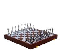 Chess Games Magnetic Travel Chess Set Large Metal Deluxe Retro Alloy Adult Board Game Portable Box Storage Folding Chessboard(Silver+black)
