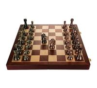 Chess Games Retro Metal Chess Set with Folding Wooden Chess Board and Classic Handmade Standard Pieces for Adult Kids(52 * 52cm)