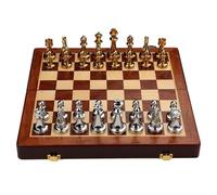 Chess Games Retro Metal Chess Set with Folding Wooden Chess Board and Classic Handmade Standard Pieces Metal Chesses for Kids Adult