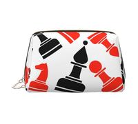 Chess Graphics Print Leather Makeup Bag for Women Travel Toiletry Bag for Toiletries Cosmetic Bag
