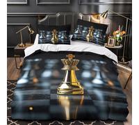 Chess King Duvet Cover 3D Design Printed Easy Care 3 Pieces Bedding Set Zipper strategic Leadership Comforter Cover Ultra Soft Machine Washable for Kids Adults Women Teens Girls Single（135x200cm）