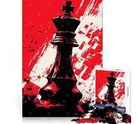 Chess King Piece with Red Background Jigsaw for Teenagers 1000 Pieces Thought Skill Mindful Escape Accurate Edges Unique Gift (38x26cm)