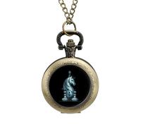 Chess King Queen Knight Vintage Pocket Watch Alloy Pendant Watches Necklace Gift for Men Women Coppery-Style