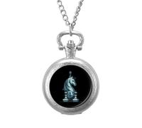 Chess King Queen Knight Vintage Pocket Watch Alloy Pendant Watches Necklace Gift for Men Women Silver-Style