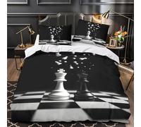 Chess Kings Comforter Cover 3D Design Printed Luxurious 3 Pcs Bedding Set Zipper Strategic Game Duvet Cover Super Soft Machine Washable for Kids Girls Boys Adults Women Teens King（220x240cm）