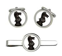 Chess Knight Cufflinks and Tie Clip Set