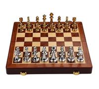 Chess Large Deluxe Metal Chess Set Portable Wooden Box With Alloy Pieces Folding Board