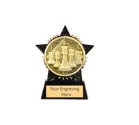 Chess Mini Star Black & Gold Resin Chess Trophy Award 90mm Rook Knight King Pawn Queen Free Engraving-TS90BK