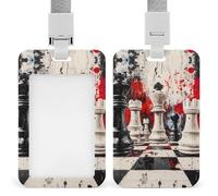 Chess Paiting Push-Pull ID Badge Holder Vertical Clear Holders with Lanyard Key Card Work Clip for Office Men Women