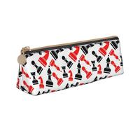 Chess Pattern Print Student Pencil Case Large Capacity Triangle Pouch Zippered Pen Makeup School College