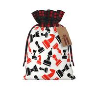 Chess Pattern Printing Color Matching Plaid Christmas Bag With Drawstring,4.7x6.9 In For Christmas Halloween