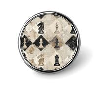 Chess Piece Brown Pattern Badges Circle with Button Design, Personalized Picture Pin Brooches, Round Badge Holders for Decorate Hat Shirt Clothing Bag Accessories