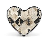 Chess Piece Brown Pattern Badges Heart with Button Design, Personalized Picture Pin Brooches, Heart Badge Holders for Decorate Hat Shirt Clothing Bag Accessories
