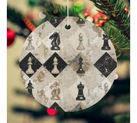 Chess Piece Brown Pattern Christmas Ornament for Christmas Tree Ceramic Round Ornament Winter Holiday Keepsake Gift 2.7" Christmas Tree Hanging Decorations Circle Ceramic Pendant Xmas Gift