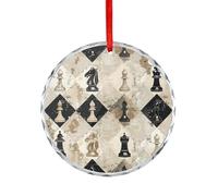 Chess Piece Brown Pattern Glass Circular Pendant Personalization Christmas Tree Hanging Ornaments Funny Round Glass Hanging Pendants Holiday Decor for Party Xmas Wedding