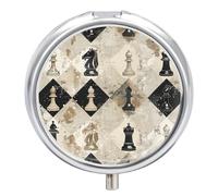 Chess Piece Brown Pattern Pill Box, 3 Compartment Small Pill Case Waterproof Travel Pill Organizer for Pocket Or Purse Portable Mini Medicine Tablet Vitamin Holder Pill Case