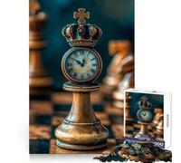 Chess Piece Clock with Crown Puzzles for Adults 1000 Piece Memory Enhance Soft Distraction Accurate Cut Perfect Xmas (38x26cm)