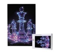 Chess Pieces 3d Neon Fantasy Style Black Personalised 1000 Piece Wooden Jigsaw Puzzle For Adults, Custom Portrait Picture