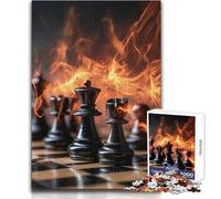 Chess Pieces in Flames Jigsaw Puzzles 1000 Pieces for Teenagers Mindful Learning Fun Game Unique Gift for Joyful Celebrations Size 38x26cm