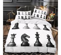 Chess pieces vintage 3D Pattern Quilt Cover 3pcs Microfibre Anti-Fade Easy Care Classic board game design Duvet Insert Cover 2 Pillowcases Zip Closure Bedding Boys Bedroom Super king（260x220cm）