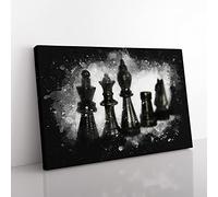 Chess Pieces Vol.1 Paint Splash Modern Art Canvas Wall Art Print Ready to Hang, Framed Picture for Living Room Bedroom Home Office Décor, 50x35 cm (20x14 Inch)