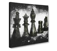 Chess Pieces Vol.1 Paint Splash Modern Canvas Wall Art Print Ready to Hang, Framed Picture for Living Room Bedroom Home Office Décor, 14x14 Inch (35x35 cm)